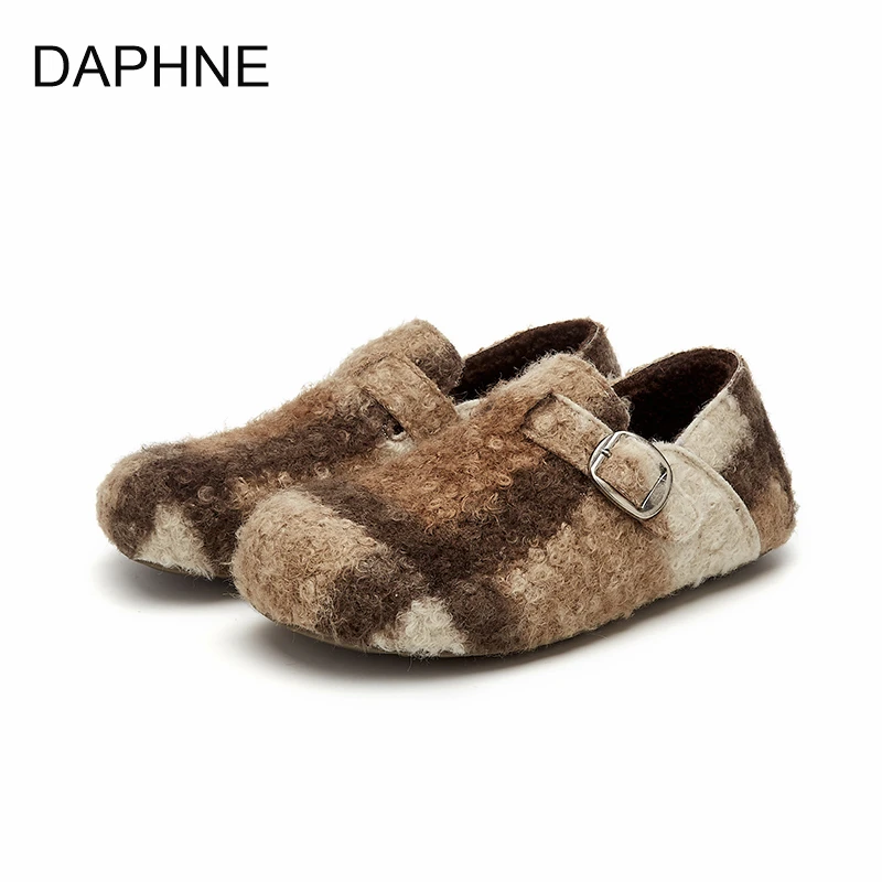 达芙妮加绒保暖毛毛勃肯鞋2025秋季新款厚底增高懒人一脚蹬乐福鞋