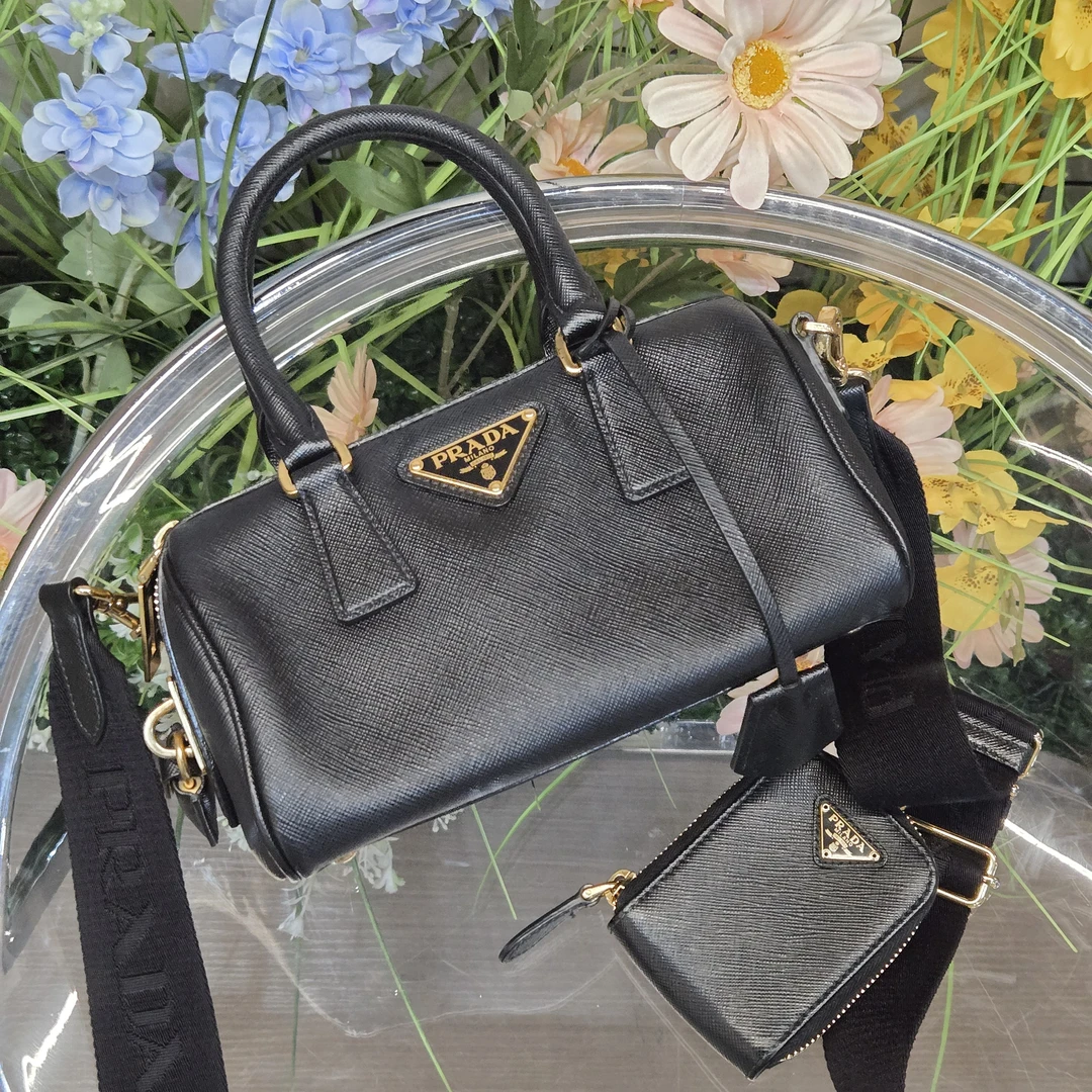 95新 Prada/普拉达 达达/23春新款黑色波士顿三合一斜挎包