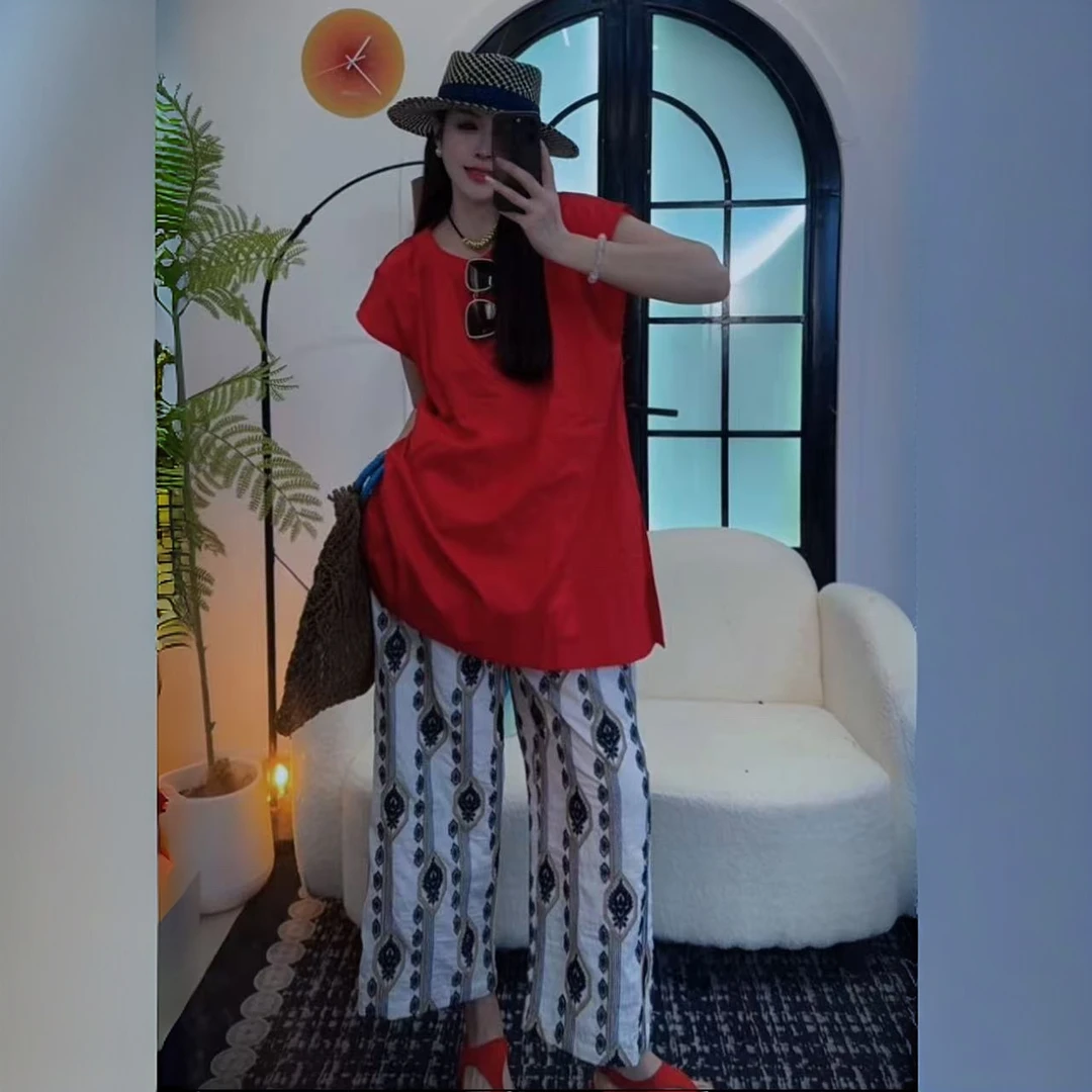 大萍子家 夏季褶皱洋气衬衫宽松型宽松圆领压褶