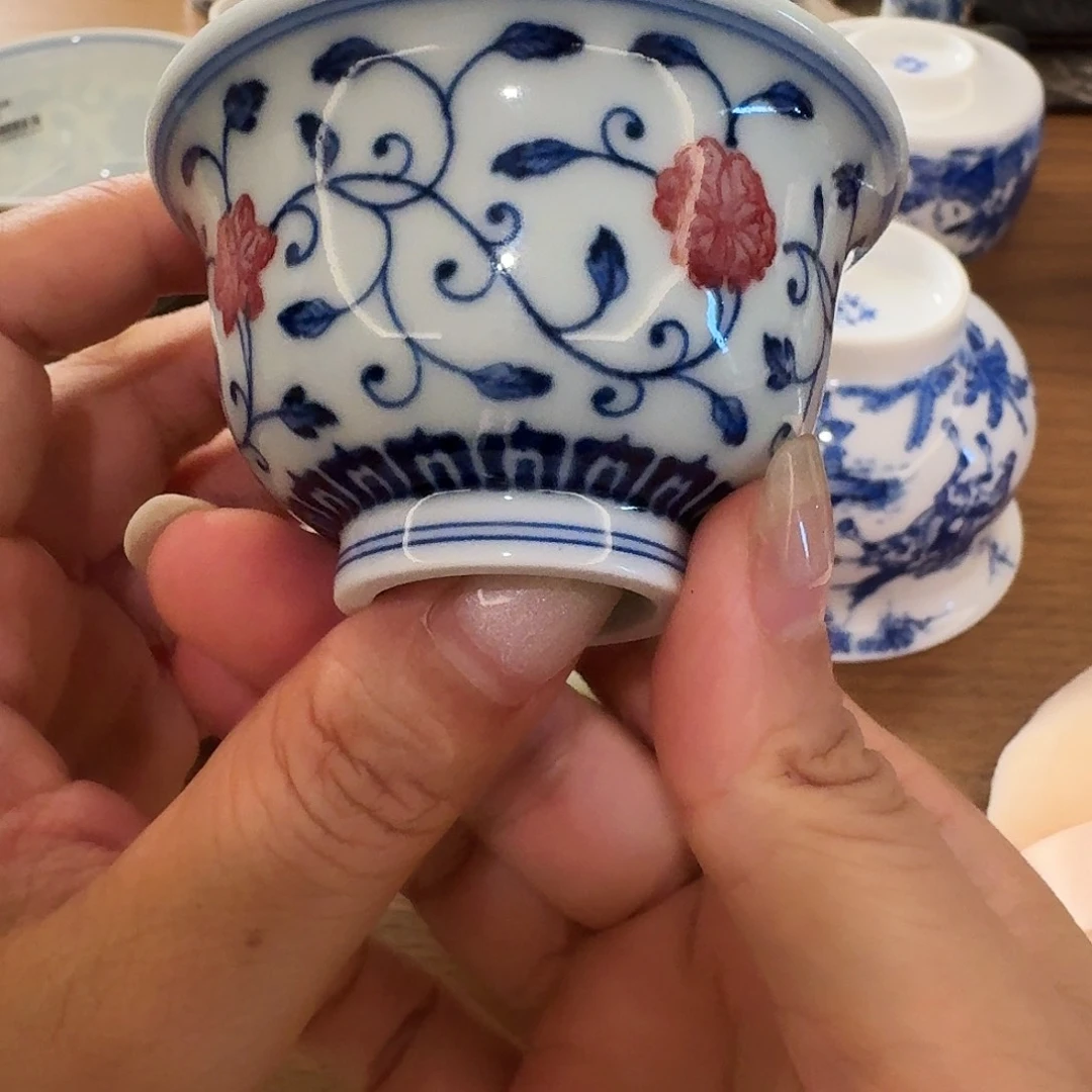 天***元瓷片好漂亮的杯釉里红