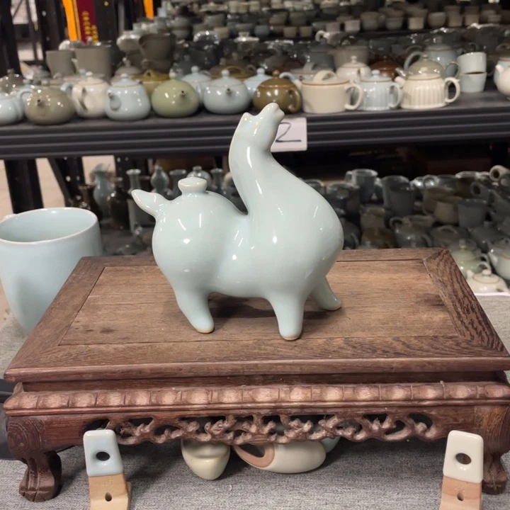 摆件天青釉新款马上来财