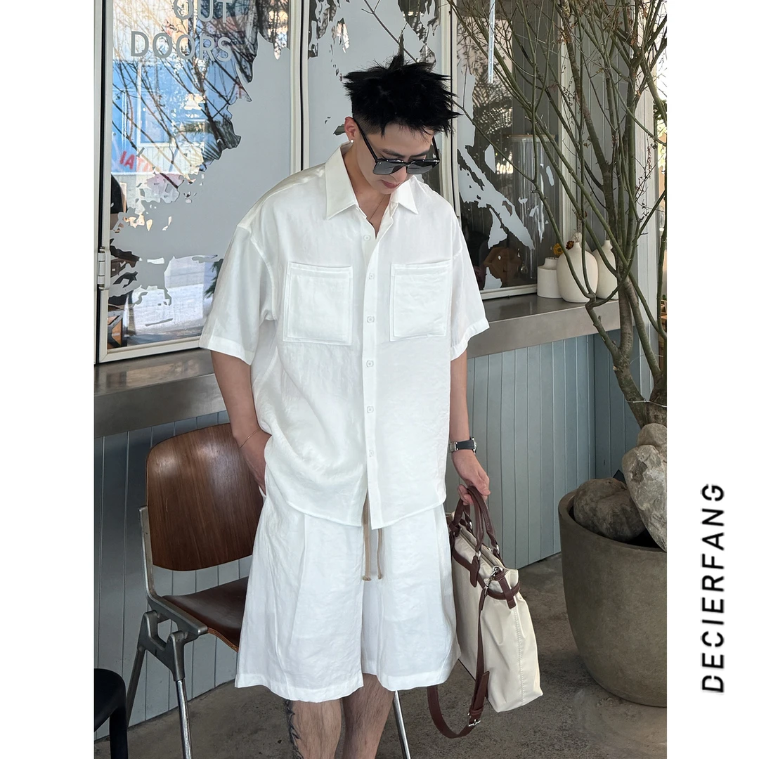 25夏季莱赛尔天丝亚麻老风休闲短袖衬衫夏季薄款短裤高级感套装