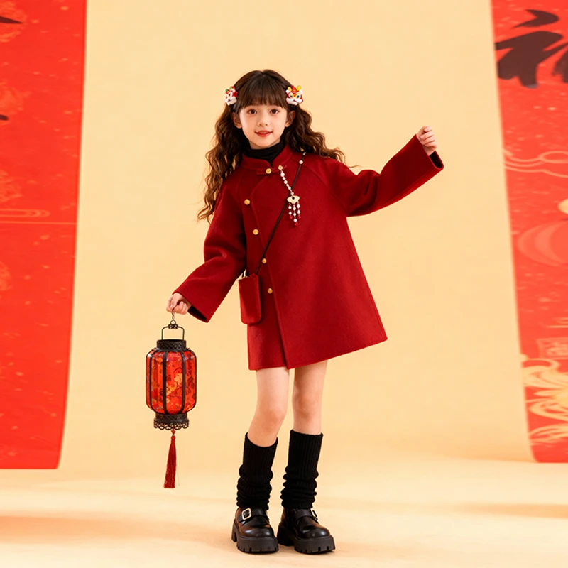 女童秋冬2025新款拜年服大衣中大童时髦潮流女童装高品质童装