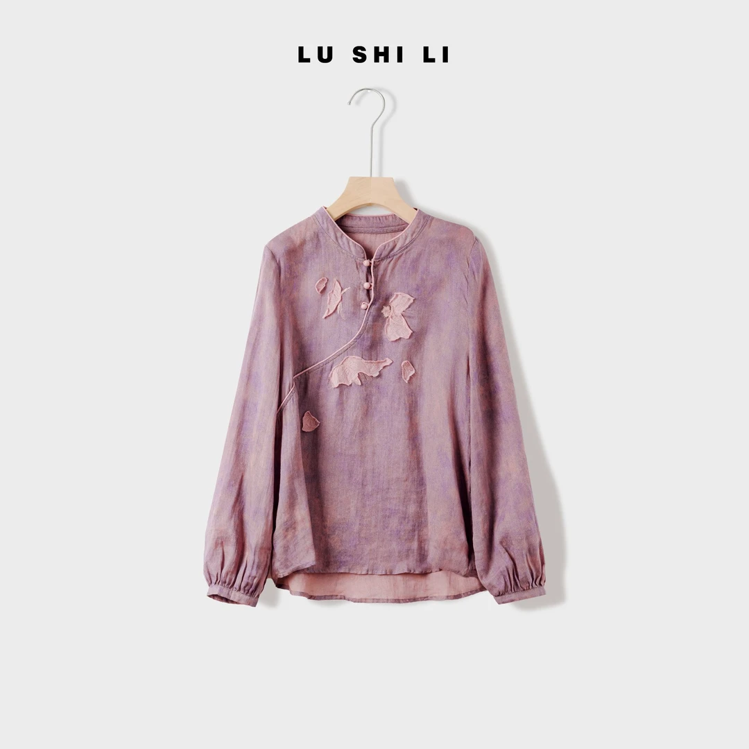 大宁女装 【紫蝶】春季衬衫新中式时尚绣花宽松夏季上衣50551