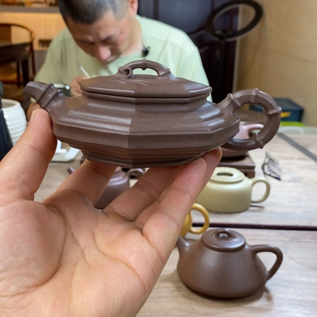 快***跑茶壶紫砂全手工沙皮青八方竹