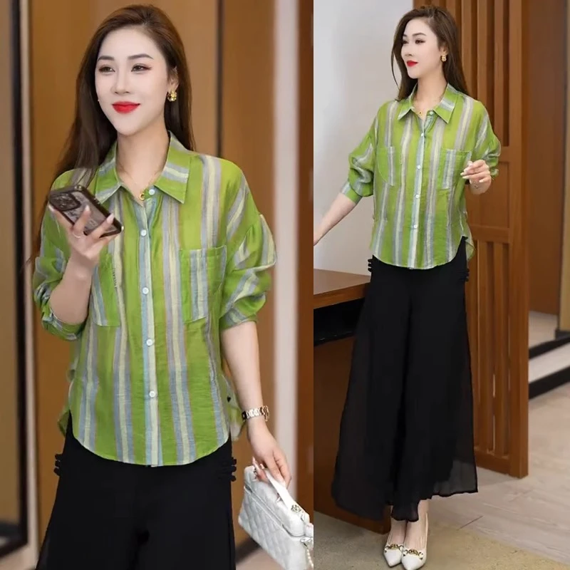 法式洋气条纹独特设计感上衣2025年夏季新款时尚百搭显瘦流行衬衣