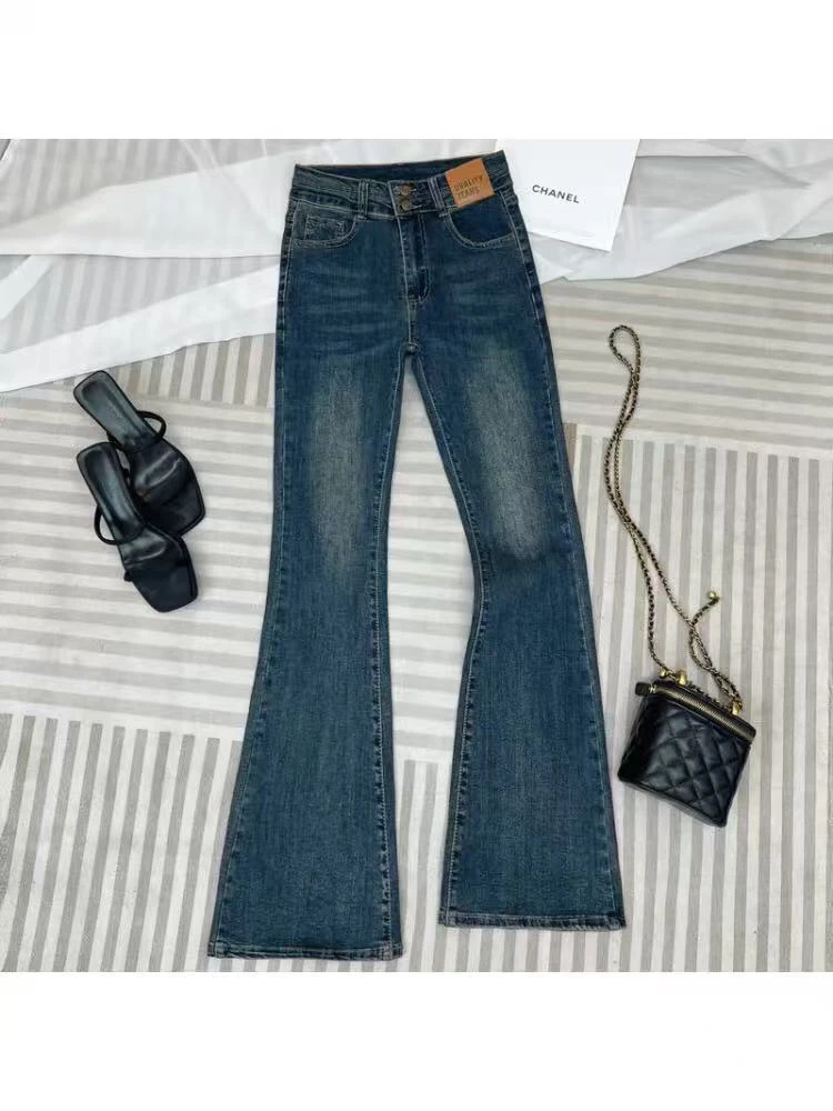 古欧新品复古高腰微辣牛仔裤修身显瘦长裤6016