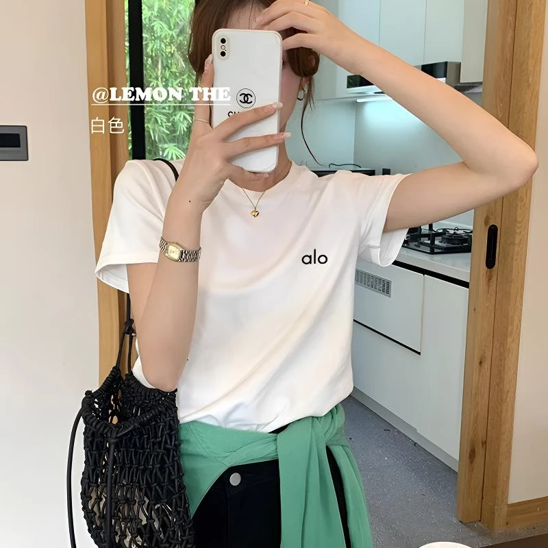 夏季新款修身正肩短袖t恤女圆领百搭显瘦白色休闲字母印花上衣女