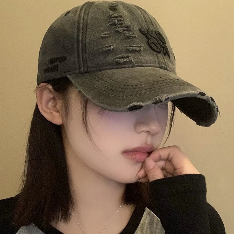 【KO】美式复古字母棒球帽男女做旧水洗鸭舌帽大头围显脸小运动