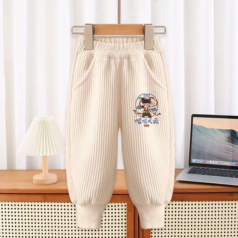 儿童裤子男童女童哪吒春秋灯芯绒长裤中大童宝宝新款国潮运动裤