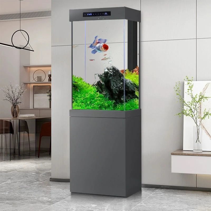 智能金鱼缸客厅小型落地靠墙家用超白玻璃立式方形生态底滤水族箱