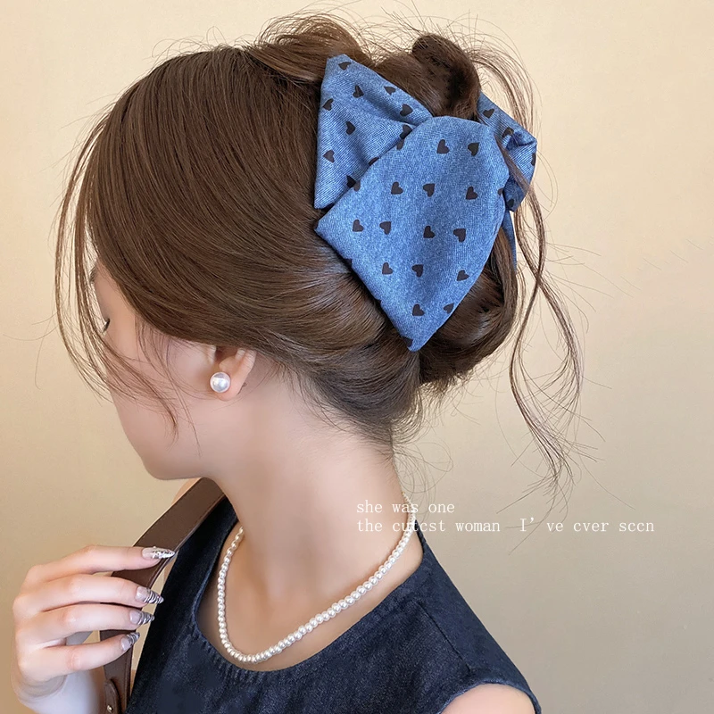 韩系爱心牛仔三角抓夹女夏日饱满后脑勺气质盘发鲨鱼夹百搭发夹
