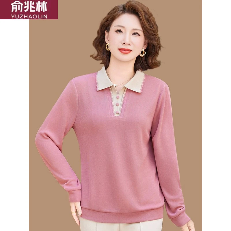 俞兆林妈妈秋装时尚洋气长袖衬衫翻领上衣中老年人女春秋宽松显瘦