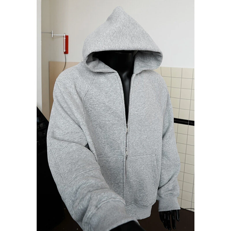 浅灰色420g重磅硬挺卫衣男款春秋季廓形美式连帽衫cleanfit外套