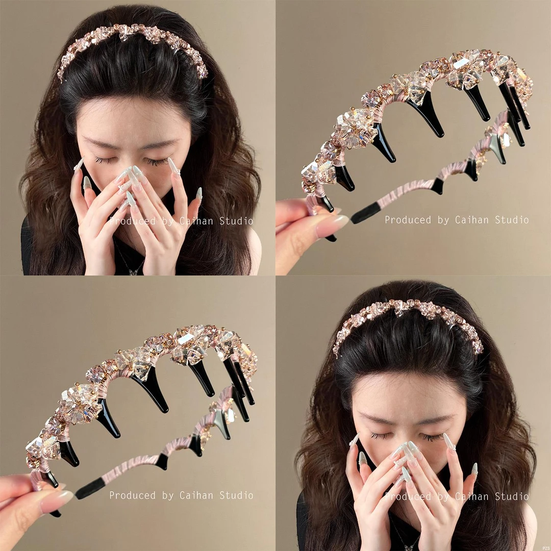 星落糖霜~轻奢重工水钻波浪发箍女高颅顶防滑头箍高级感旅行发卡