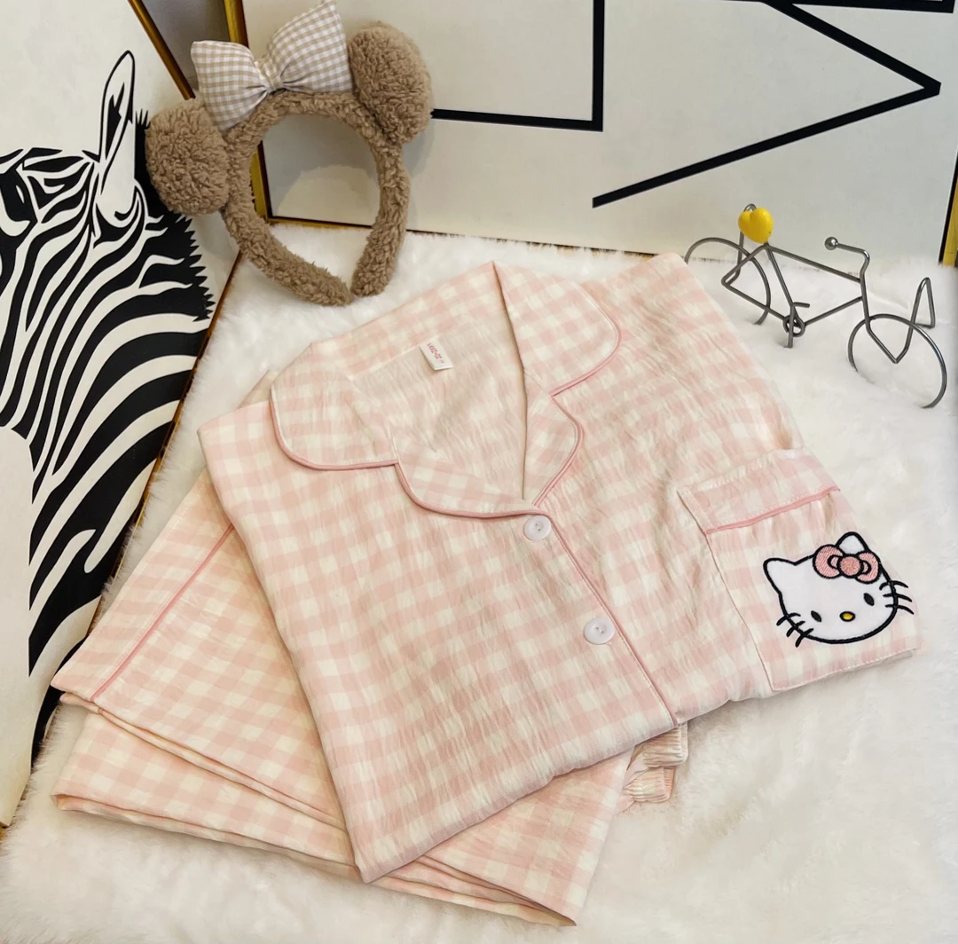 夏季ins可爱甜美波点睡衣女爆款短袖长裤可外穿大码居家服套装