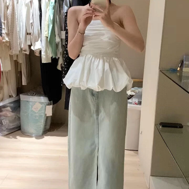 今年流行漂亮白色抹胸小衫女2025春夏新款气质收腰甜美娃娃衫上衣