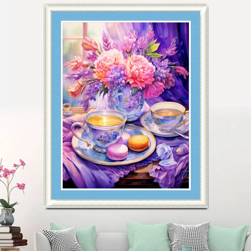 浪漫下午茶十字绣2024新款客厅卧室玄关竖版满绣风景山水手工自绣