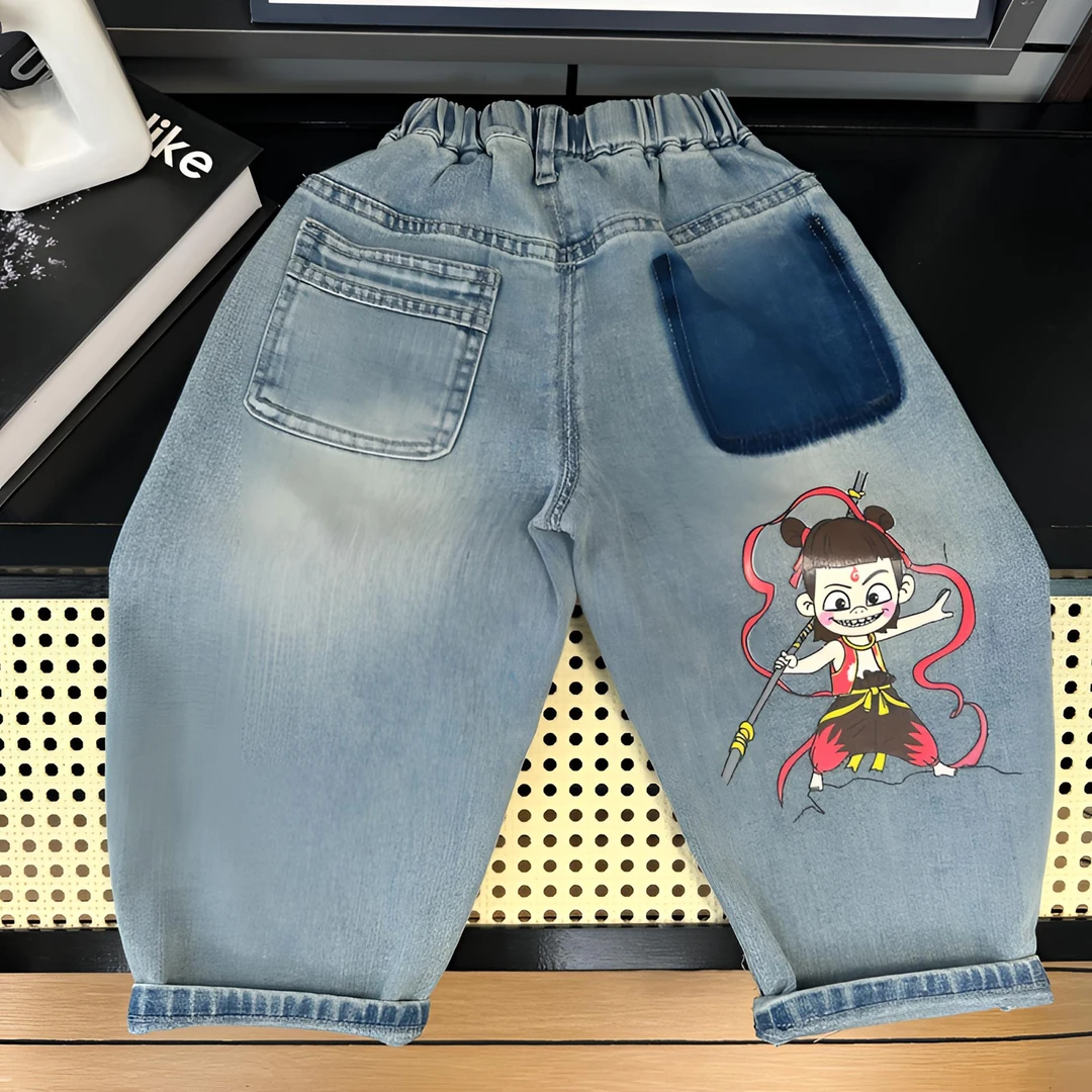 男童牛仔裤2025新款春装哪咤痞帅风中小童春秋酷帅男孩春季直筒裤
