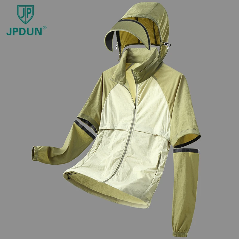 JPDUN夏季薄款透气冰丝防晒衣男女同款UPF50+防紫外线可拆卸外套