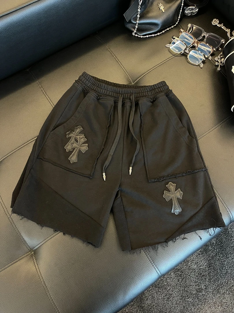 Rebornmoi【重工定制】重工小皮标五分裤复古男女同款DK382