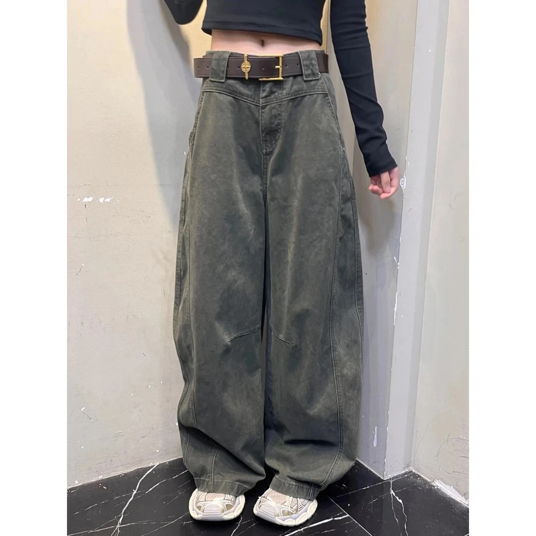 秋冬新款美式复古口袋设计感宽松百搭显瘦休闲裤拖地裤