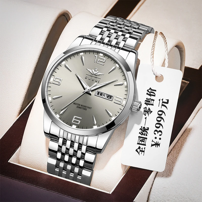 【专柜直发】贝沃奇/超薄防水夜光商务男表全自动镂空双日历手表男