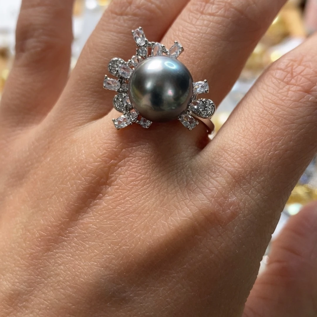 海水珍珠戒圈银S925镶嵌