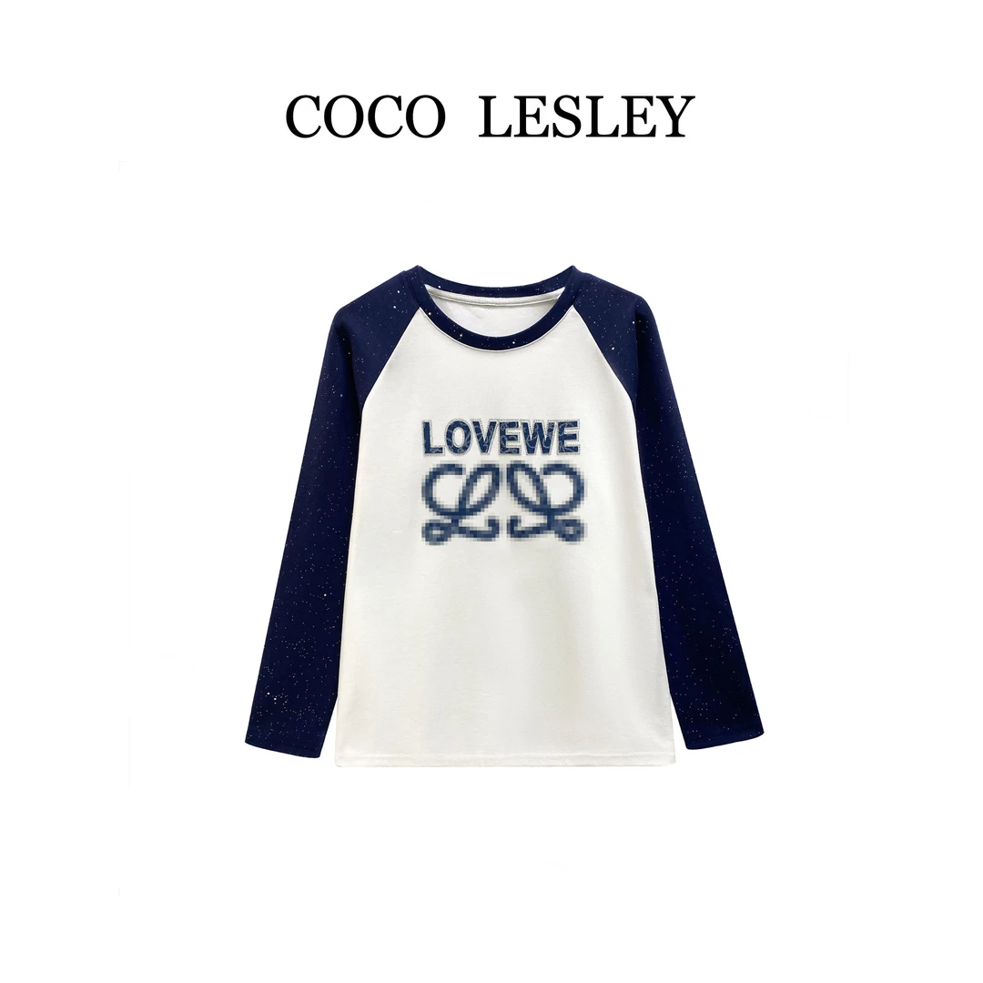 【COCO LESLEY】68296#印花拼接T恤2025秋冬百搭个性潮流上衣
