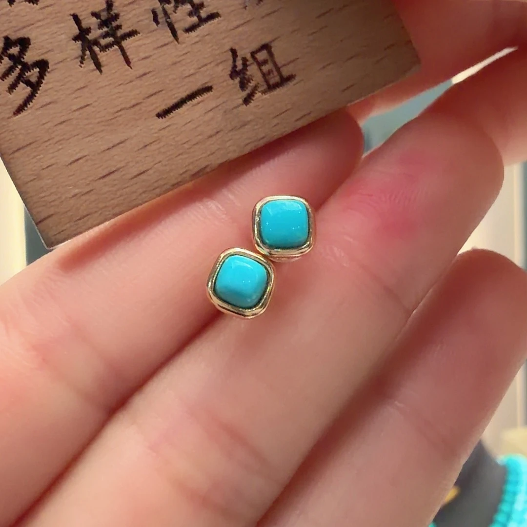 绿松石银S925镶嵌耳饰