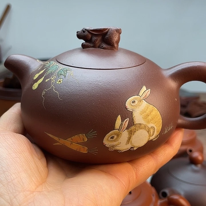 茶壶紫砂玉兔呈祥壶 泥绘工艺 320 C c