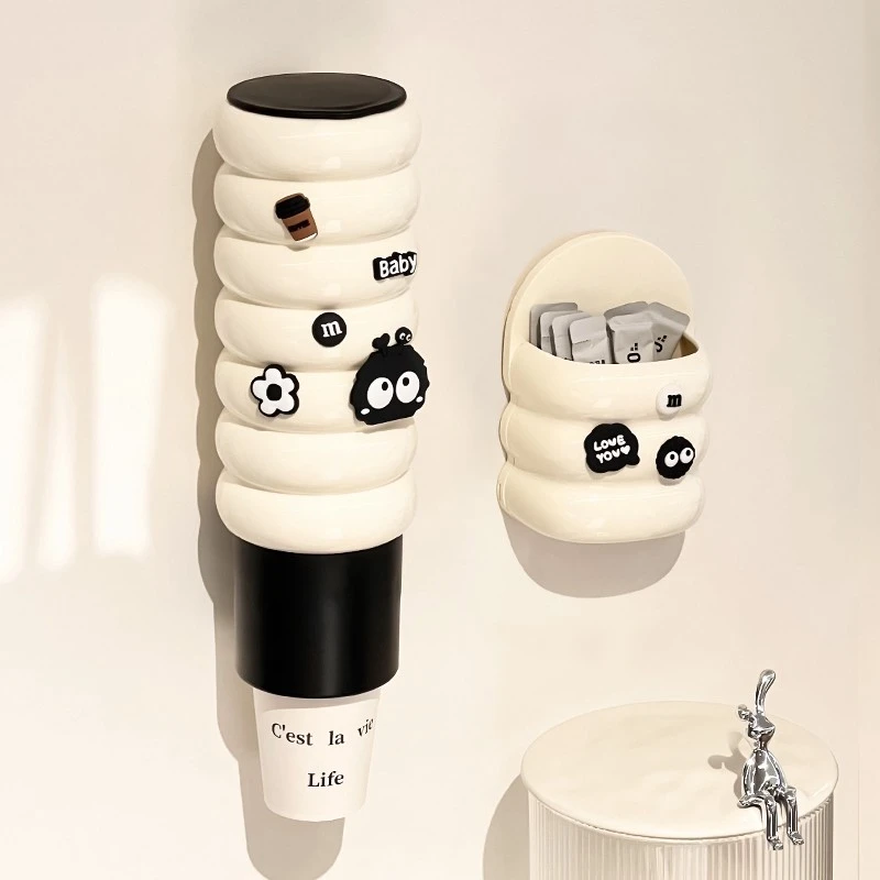 尊慕斯一次性杯子取杯器壁挂式纸杯架大容量水杯带盖创意收纳杯架