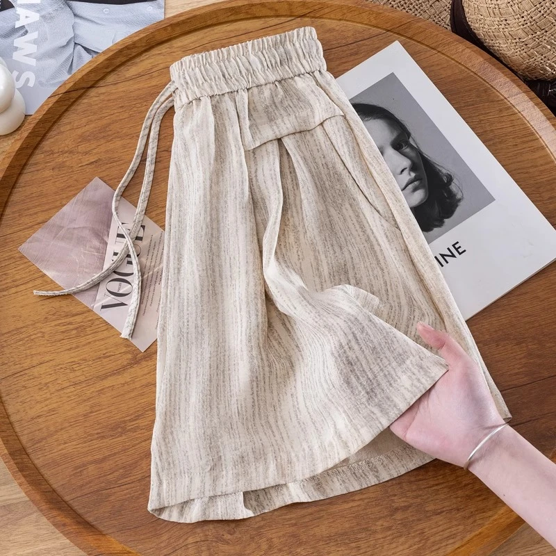 拉夏贝尔短裤女外穿夏季2025薄款宽松显瘦百搭休闲a字阔腿短裤子