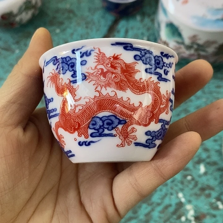 摆件陶红稀土矾红龙小缸杯