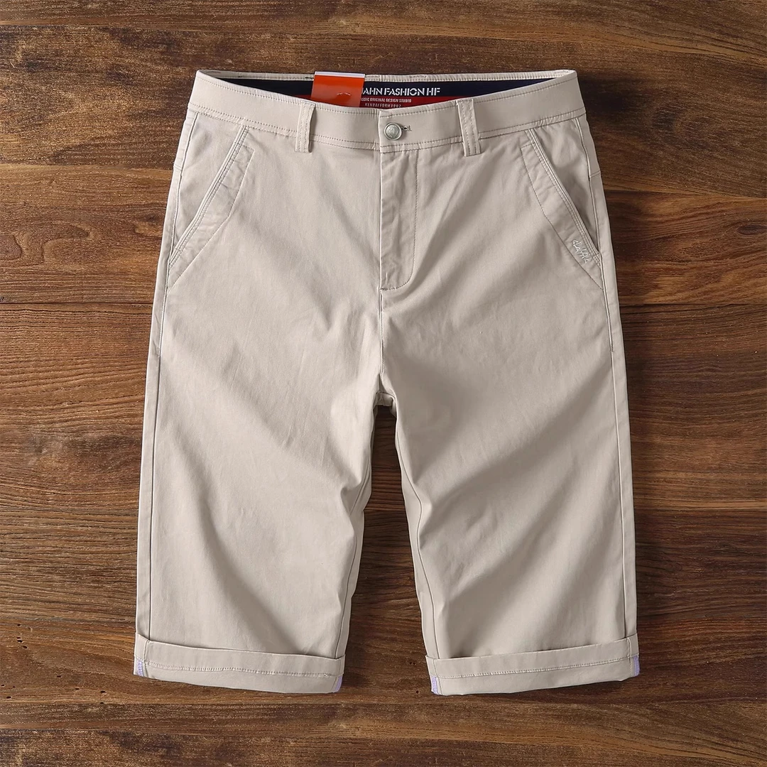 法国Cebrodz高端立体裁剪棉质短裤男修身弹力舒适纯色休闲七分裤