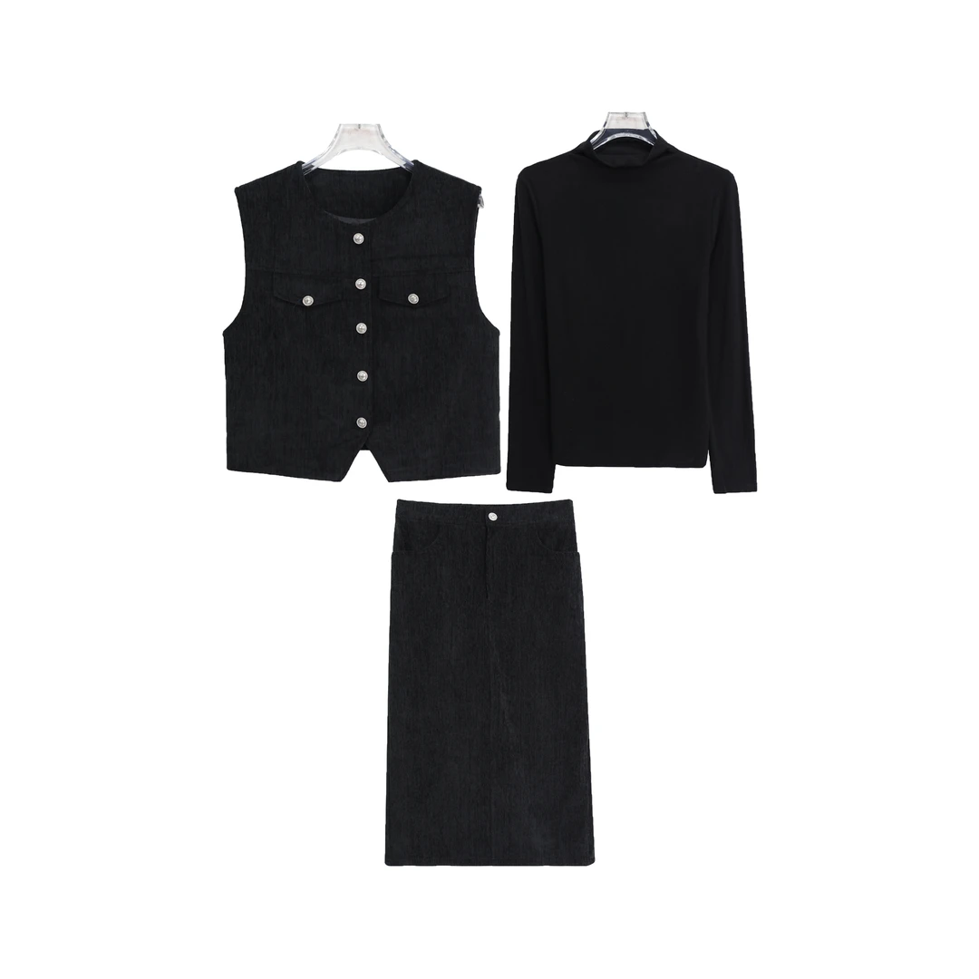 S复古原宿风重工马甲纯色内搭半身裙三件套S4703