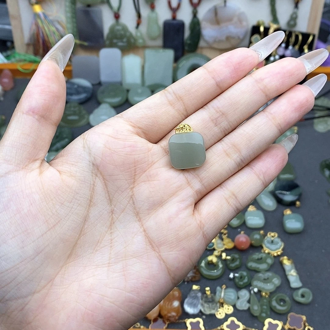 和田玉银S925镶嵌吊坠(不含链)