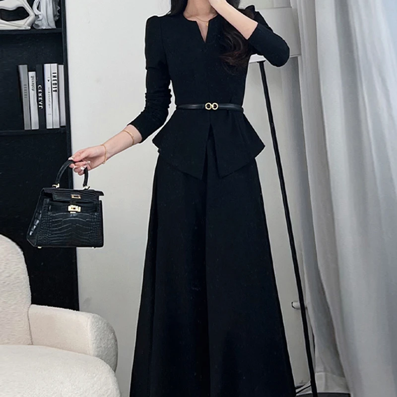 【两件套】2025新款春季黑色长袖女搭配一整套轻奢高级感套装D0299