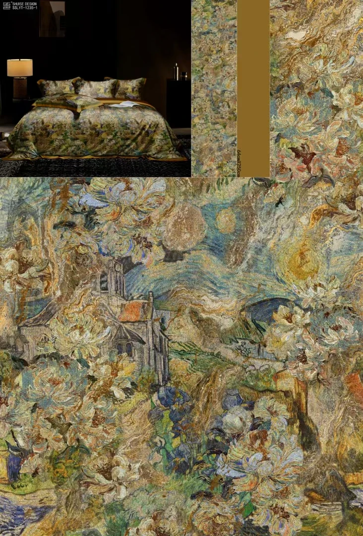 老宋精选-超细旦天丝棉【钴蓝星月】设计师款油画风 四件套-1639