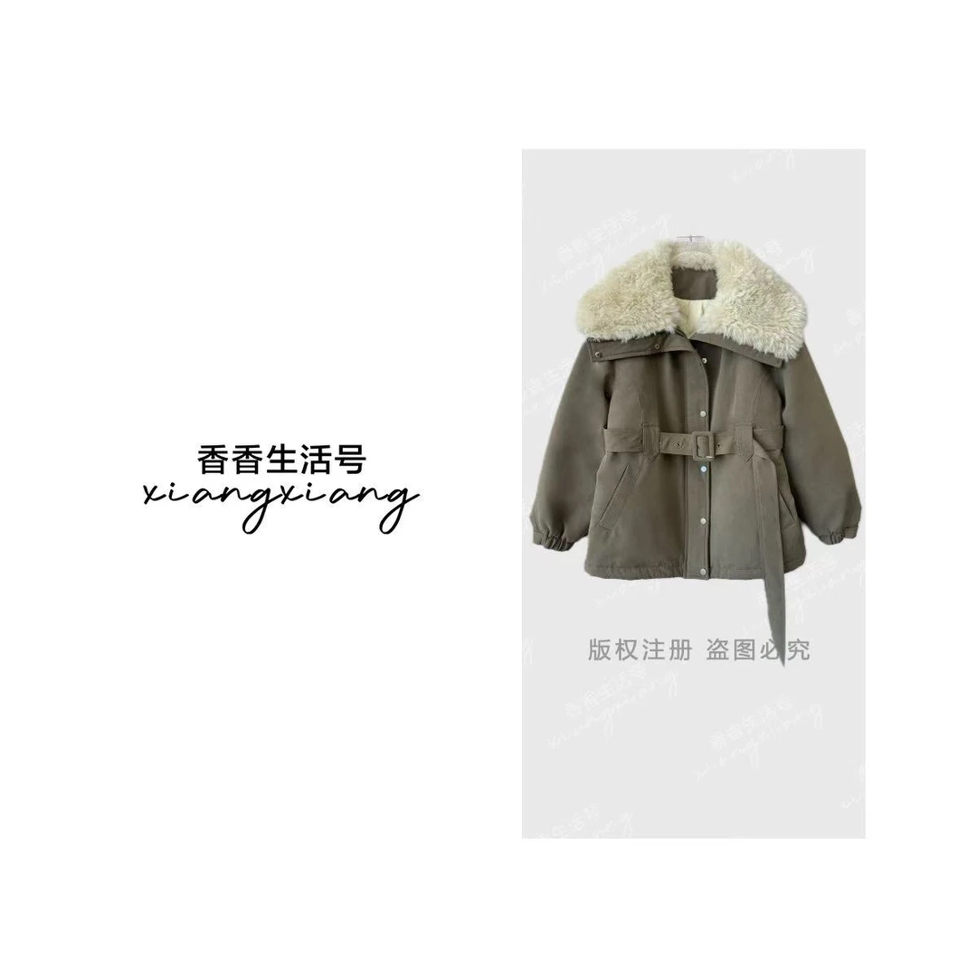 ‘90绒’-冬季翻领中长款内胆鸭绒收腰派克羽绒服250907