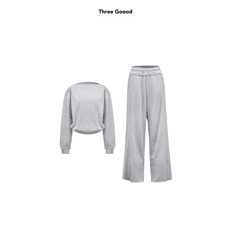 THREE GOOOD/三吉活力在线螺纹卫衣套装DTT240230