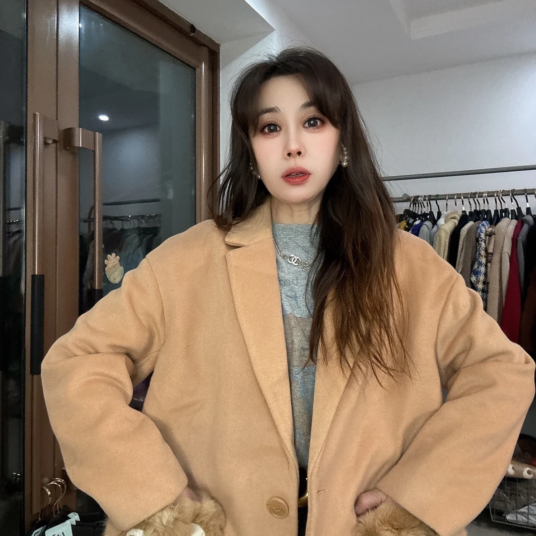 小怪兽一粒扣大衣