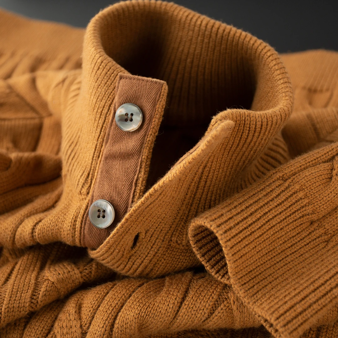 老钱风~细腻柔软羊毛绞花立领毛衣男冬季加厚款保暖套头lp针织衫