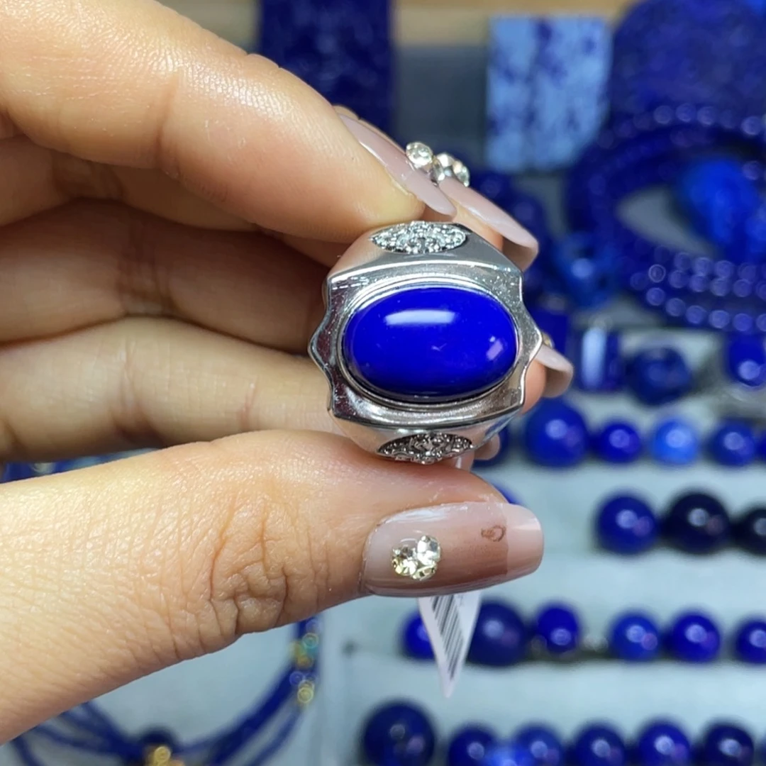 青金石戒指银S925镶嵌