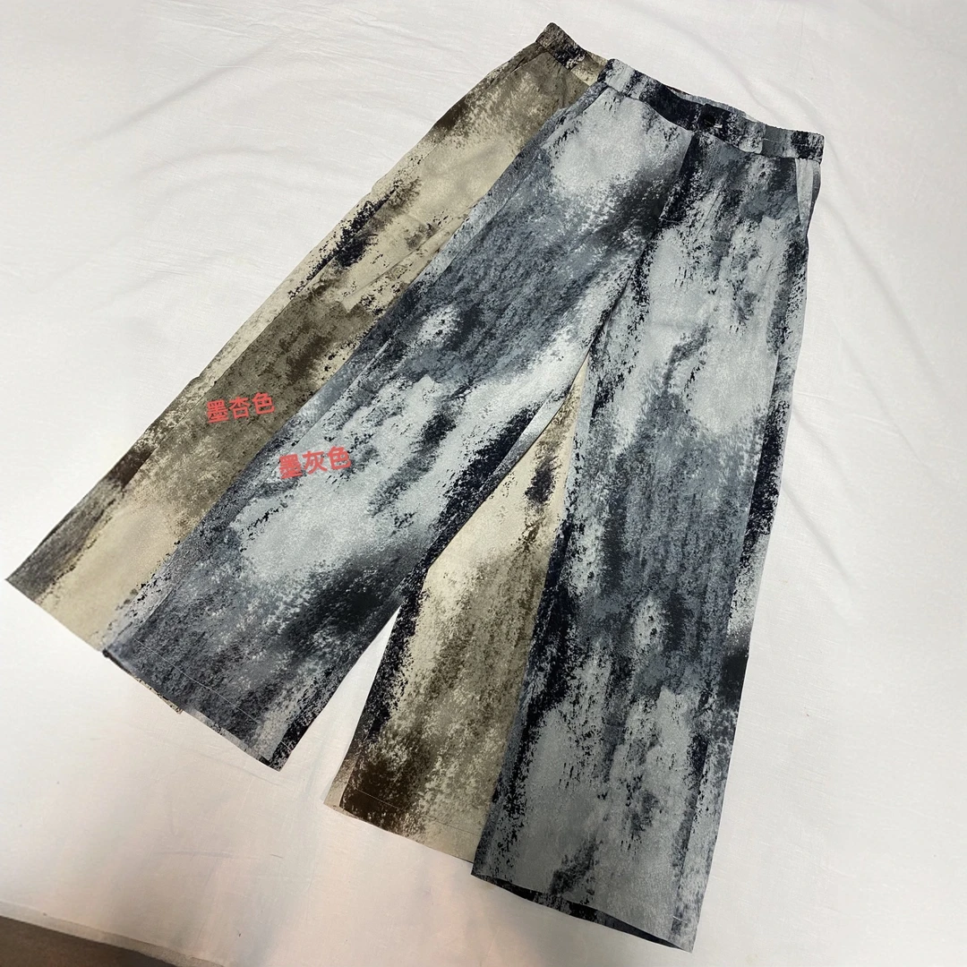 水墨印画一颗扣直筒长裤-果梓96182