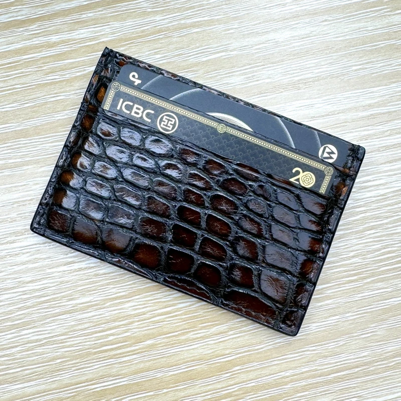 冉龙灯 正品美洲鳄鱼皮  手工擦色卡包 超薄 小巧男士真皮钱包