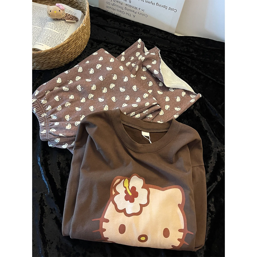 韩系慵懒Kitty德绒睡衣女春秋季新款可外出大码居家服套装可外穿