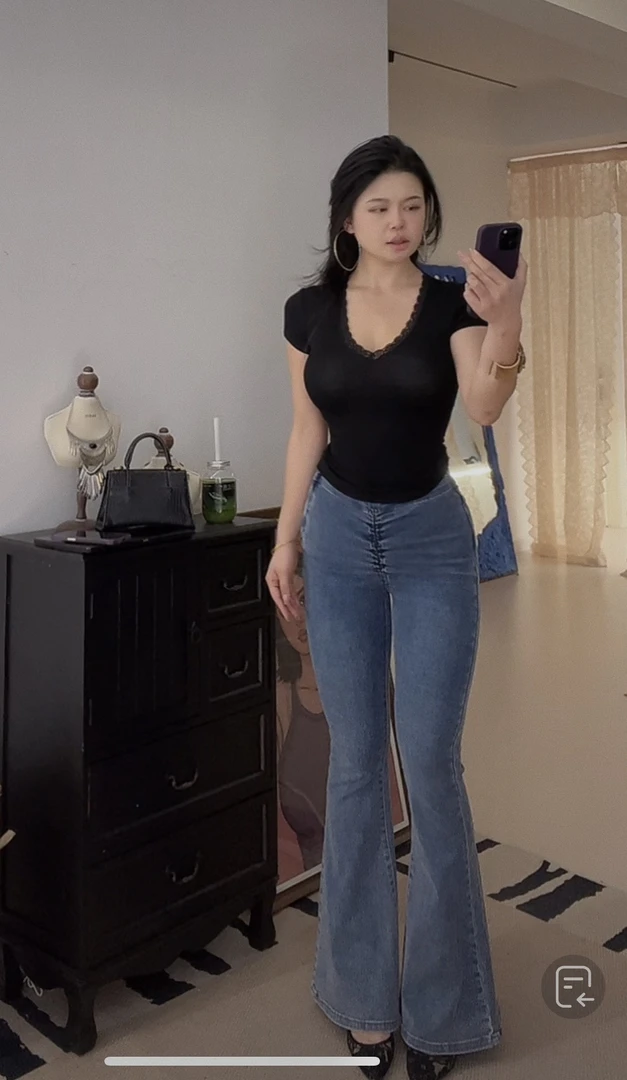 【二代超模裤】弹力喇叭裤性感提臀侧拉链高腰长裤牛仔裤设计感显瘦