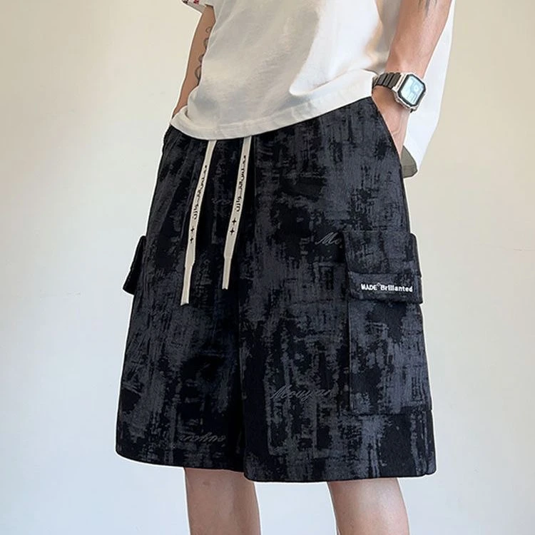 美式脏脏扎染短裤男夏薄款设计感小众休闲五分裤宽松痞帅直筒中裤