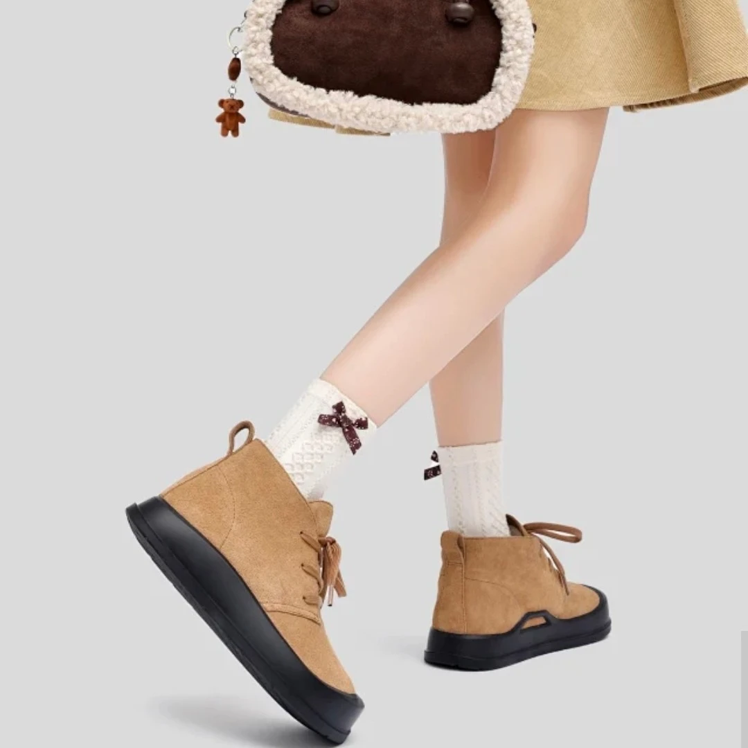 【隆丰溯源】鞋带款中筒机能雪地靴 羊皮毛一体